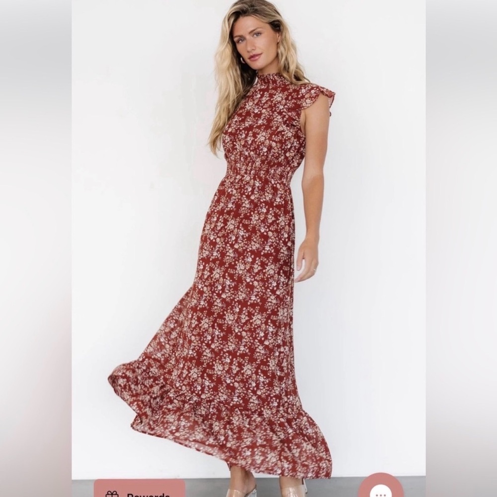Baltic Born Rust Floral High-Neck Maxi Dress